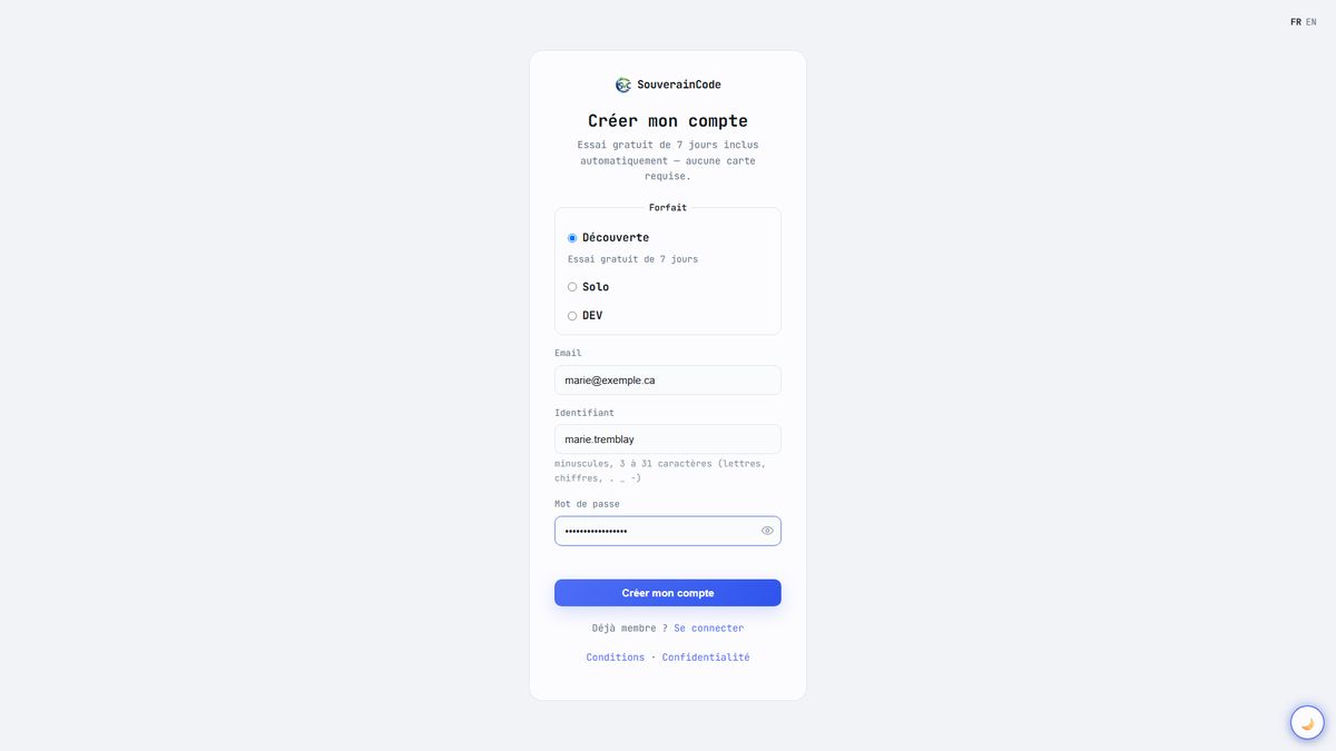 Le bouton Créer mon compte