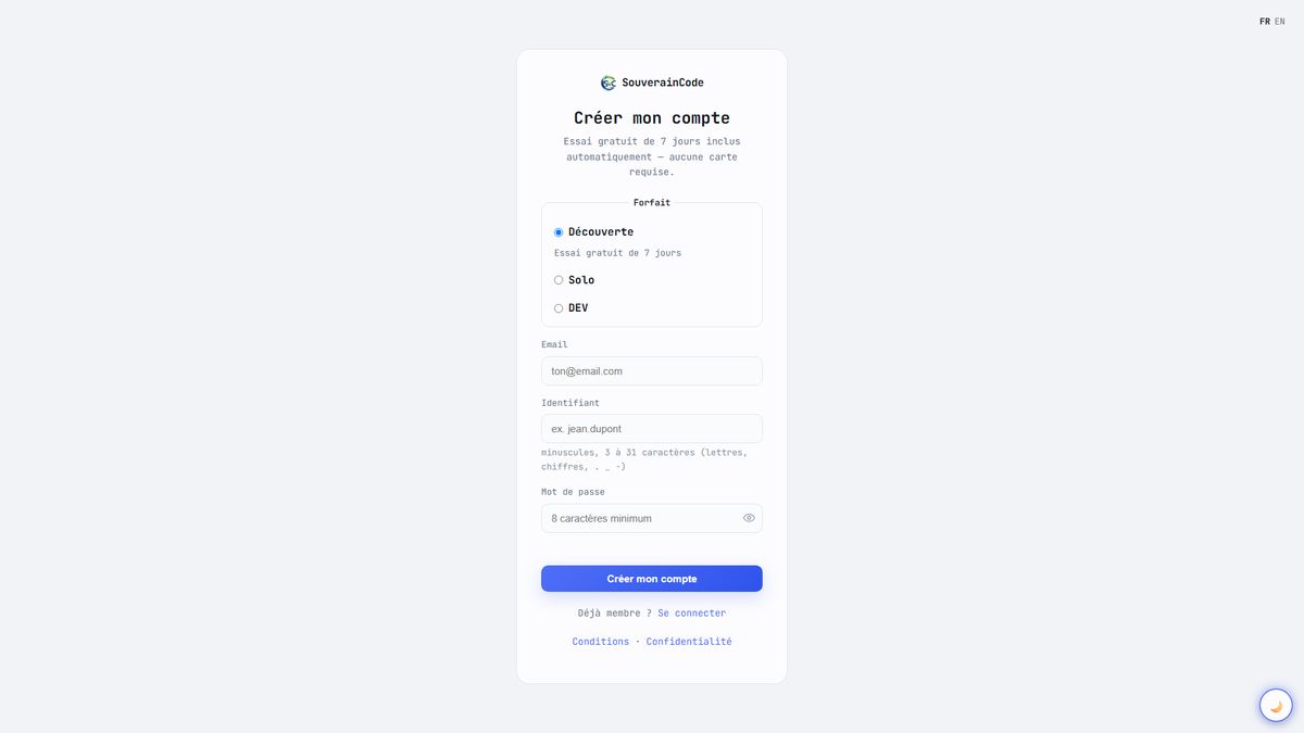 La page d’inscription et le choix du forfait